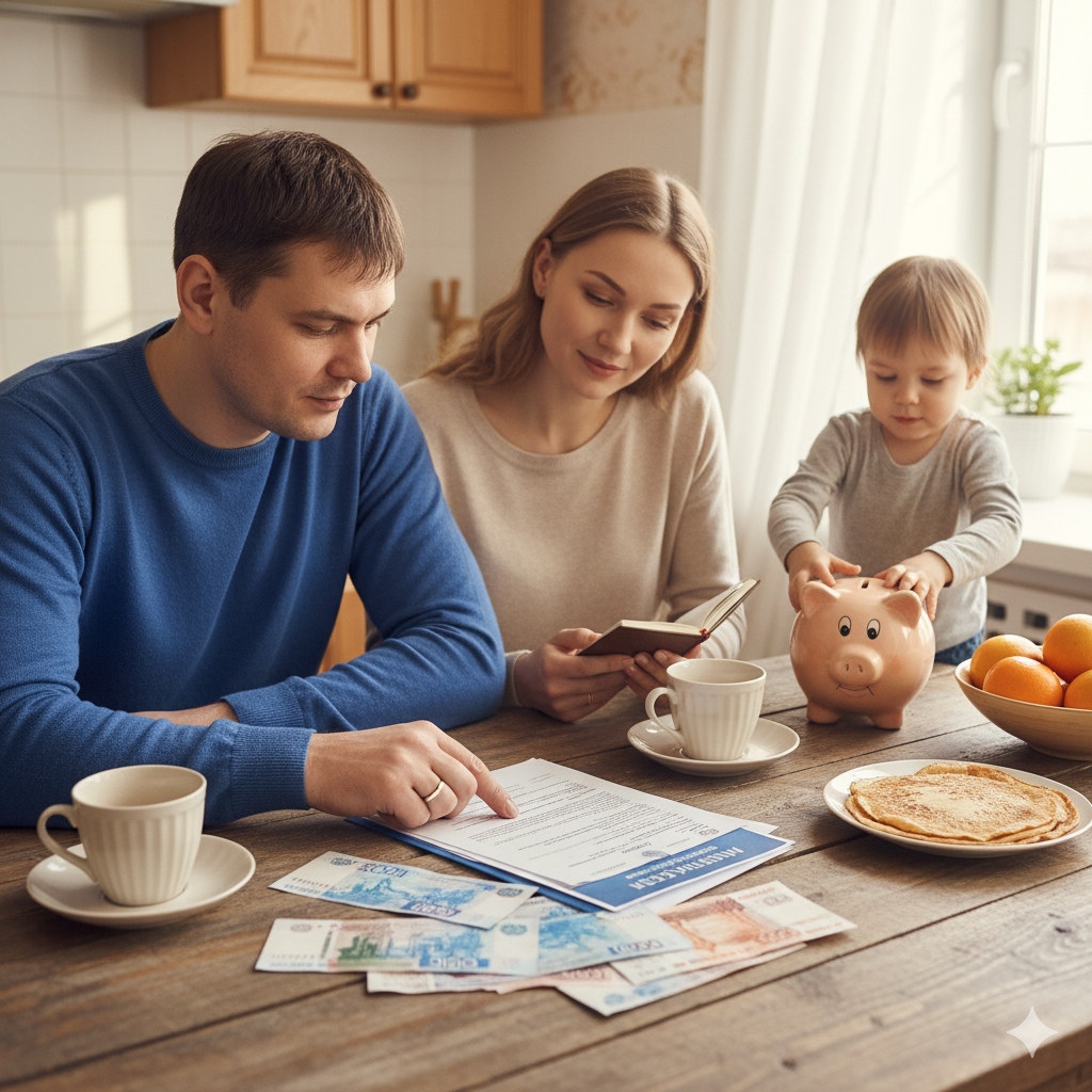 Семья планирует бюджет и досрочное погашение ипотеки с помощью российских рублей.