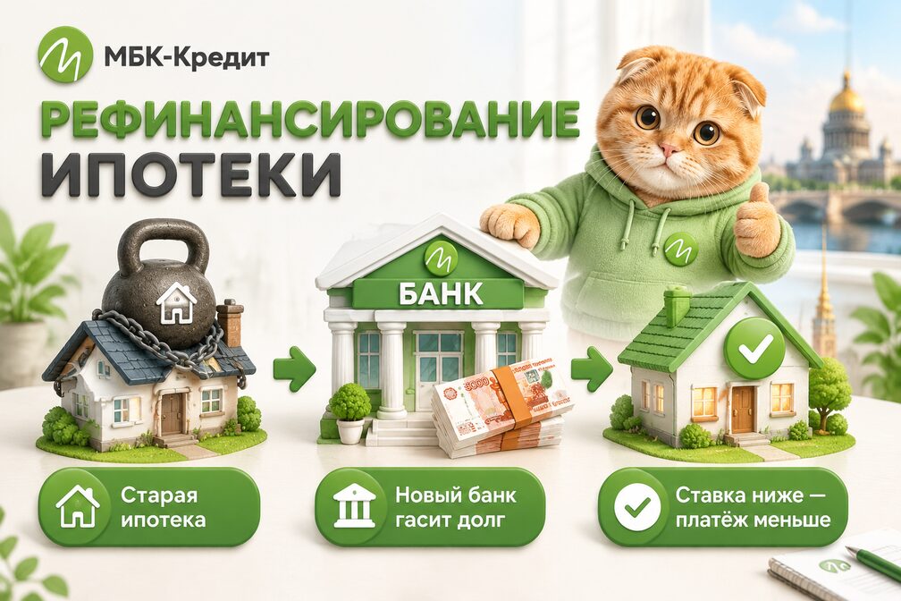Схема рефинансирования ипотеки: старая ипотека, новый банк гасит долг, ставка ниже — платёж меньше