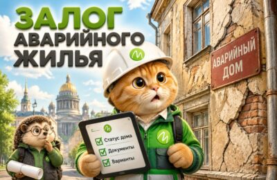 Кот-маскот МБК-Кредит в строительной каске проверяет статус аварийного дома в Петербурге