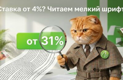 Кот-детектив изучает рекламную ставку по кредиту через лупу