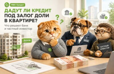 Кот МБК-Кредит решает, дадут ли кредит под залог доли в квартире: банк и частный инвестор за столом