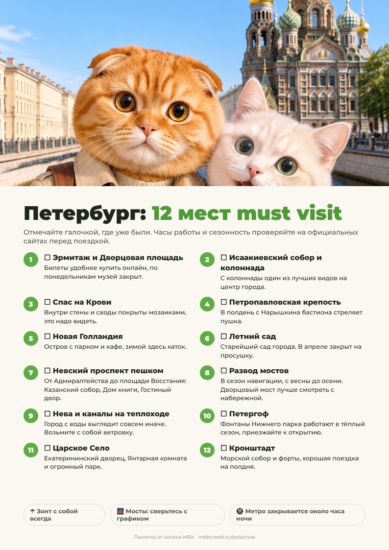 Памятка туристу Петербург 12 мест must visit